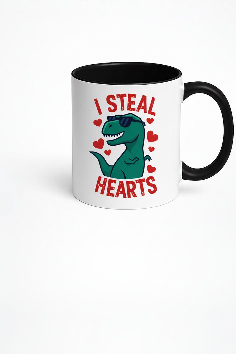 Mok 'I Steal Hearts' met Coole T-Rex Dinosaurus & Zonnebril - Grappig Valentijn Cadeau