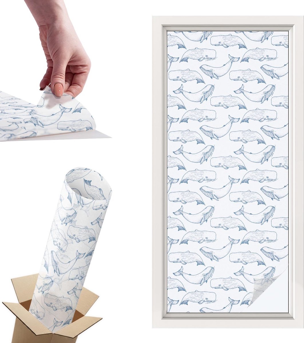 TULUP Raamfolie Anti inkijk - Inspiratie uit de zee Privacy Folie Raam - 50x116 cm - Wit Anti inkijk Folie - Raamfolie Tegen inkijk Glas in Lood - Voor de badkamer, slaapkamer, hal - Raamfolie Zonwering Wit - Inspiratie uit de zee