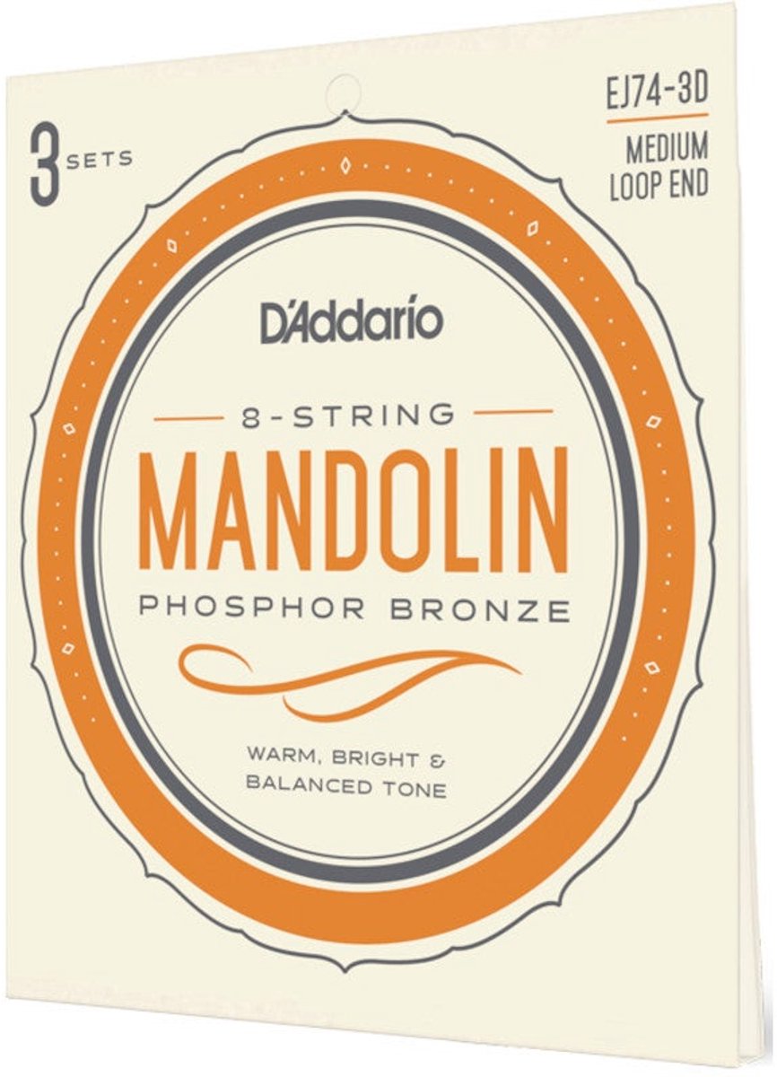 D'Addario EJ74-3D Phosphor Bronze Medium 11-40 snaren voor mandoline (3 sets)