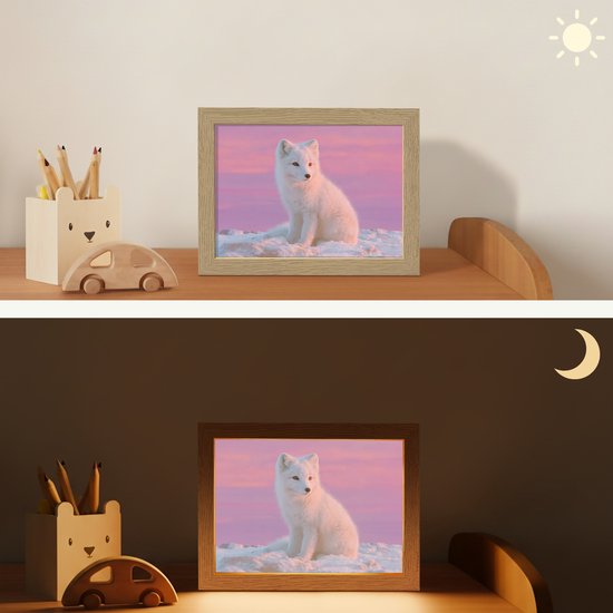 Nachtlampje 20x15 cm - Kinder lamp - Poolvos - Sneeuw - Roze - Tafellamp kinderkamer - Slaapkamer lamp - Bedlamp kinderen - Kinderlampje stopcontact - Wandlamp babykamer - Nachtlampjes van Merkloos — afbeelding 4