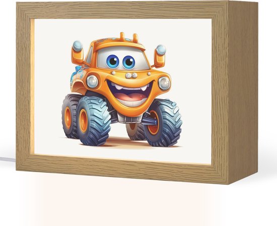 Nachtlampje 20x15 cm - Kinder lampje - Auto - Oranje - Jongen - Kind - Tafellamp kinderkamer - Slaapkamer lamp - Bedlamp kinderen - Kinderlampje stopcontact - Wandlamp babykamer - Nachtlampjes