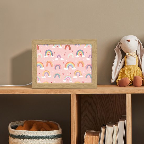 Nachtlampje 20x15 cm - Kinder lamp - Regenboog - Patroon - Pastel - Tafellamp kinderkamer - Slaapkamer lamp - Bedlamp kinderen - Kinderlampje stopcontact - Wandlamp babykamer - Nachtlampjes van Merkloos — afbeelding 3