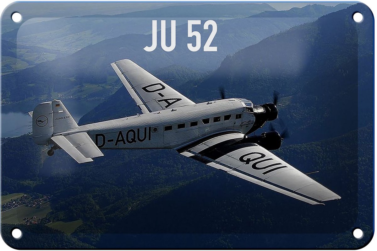 Blechschild Flugzeug 18x12cm JU 52 in der Luft