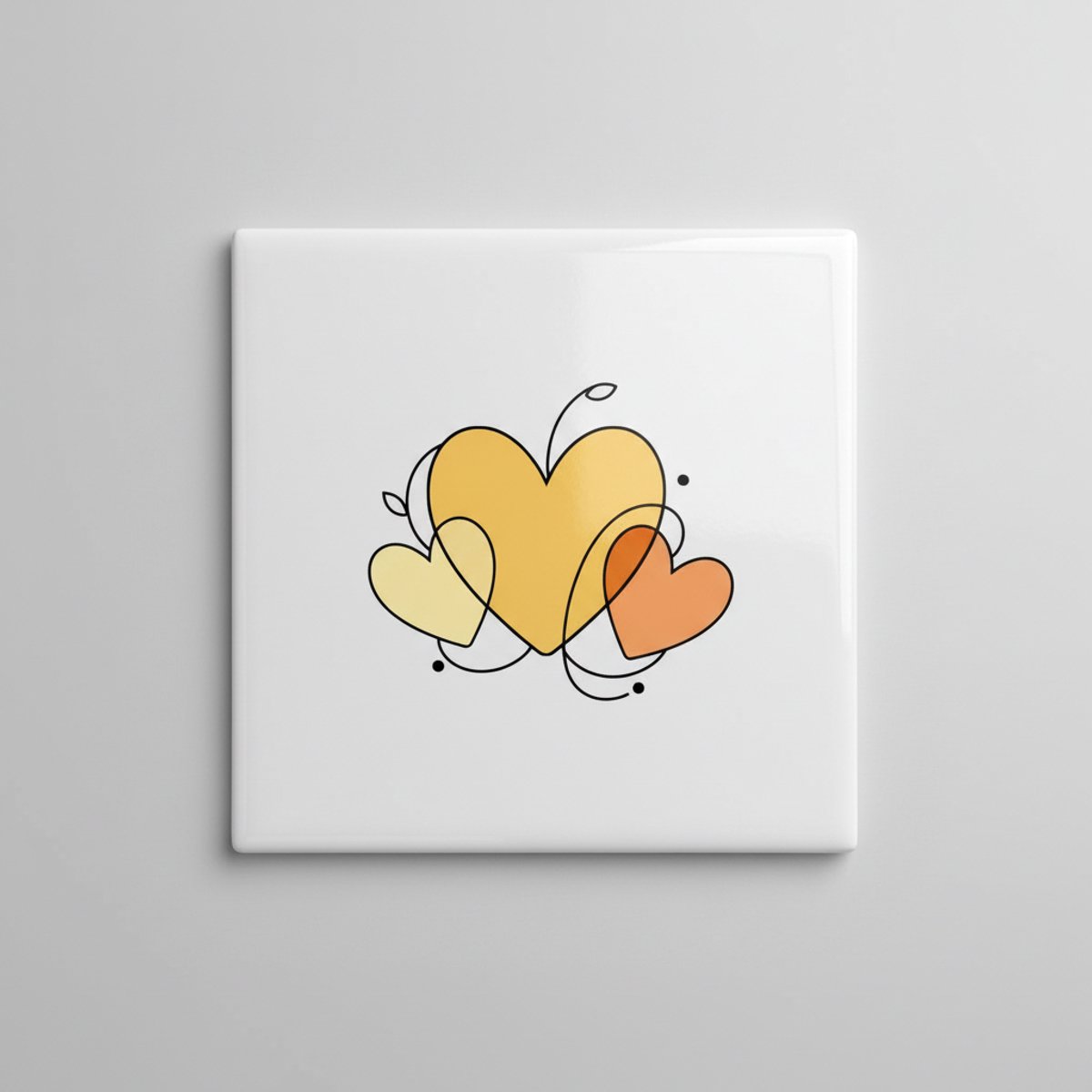 Abstracte Harten Keramische Tegel 15x15 cm – Minimalistisch Geel & Oranje Hart Design | Ro