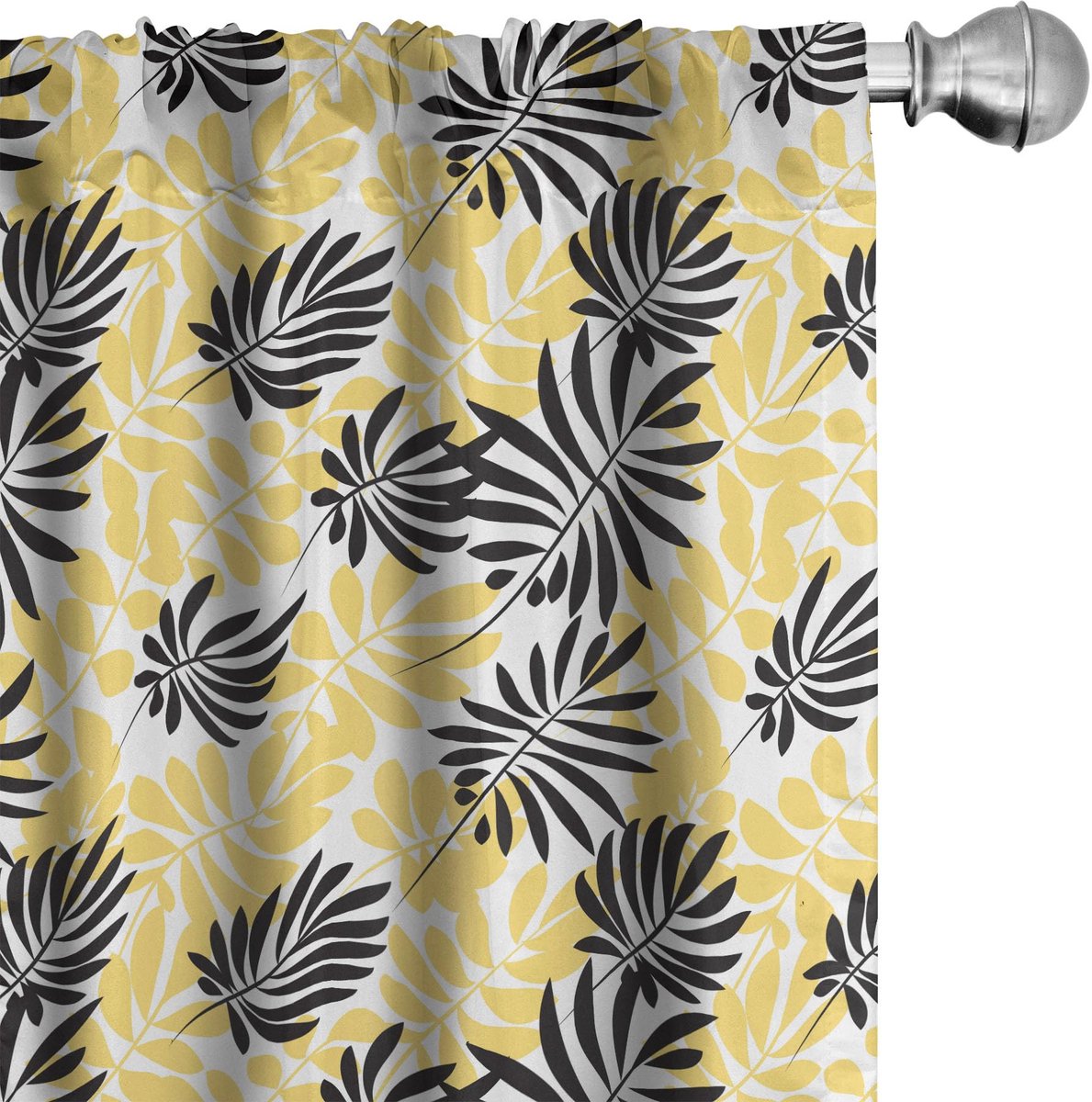 ABAKUHAUS Geel/zwart Gordijnen – Bladpatroon – 2x75×225 cm Geel en Zwart