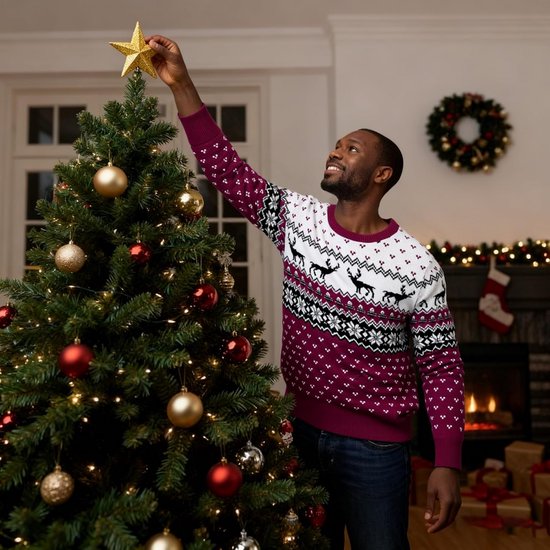 Gebreide kersttrui, Identic, koningsblauw met patroon | Voordelig bij