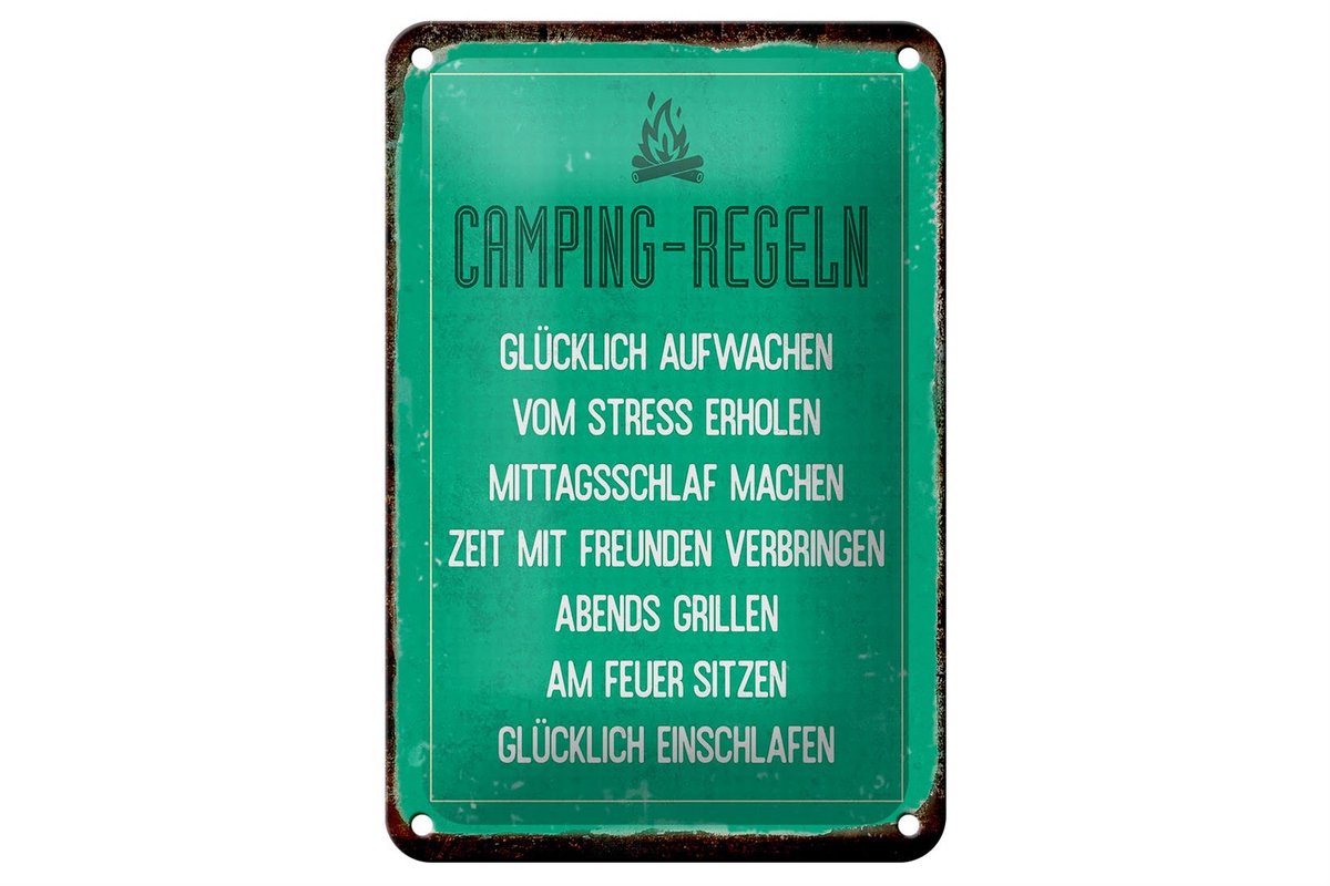 Blechschild Retro 12x18cm Camping Regeln Schild