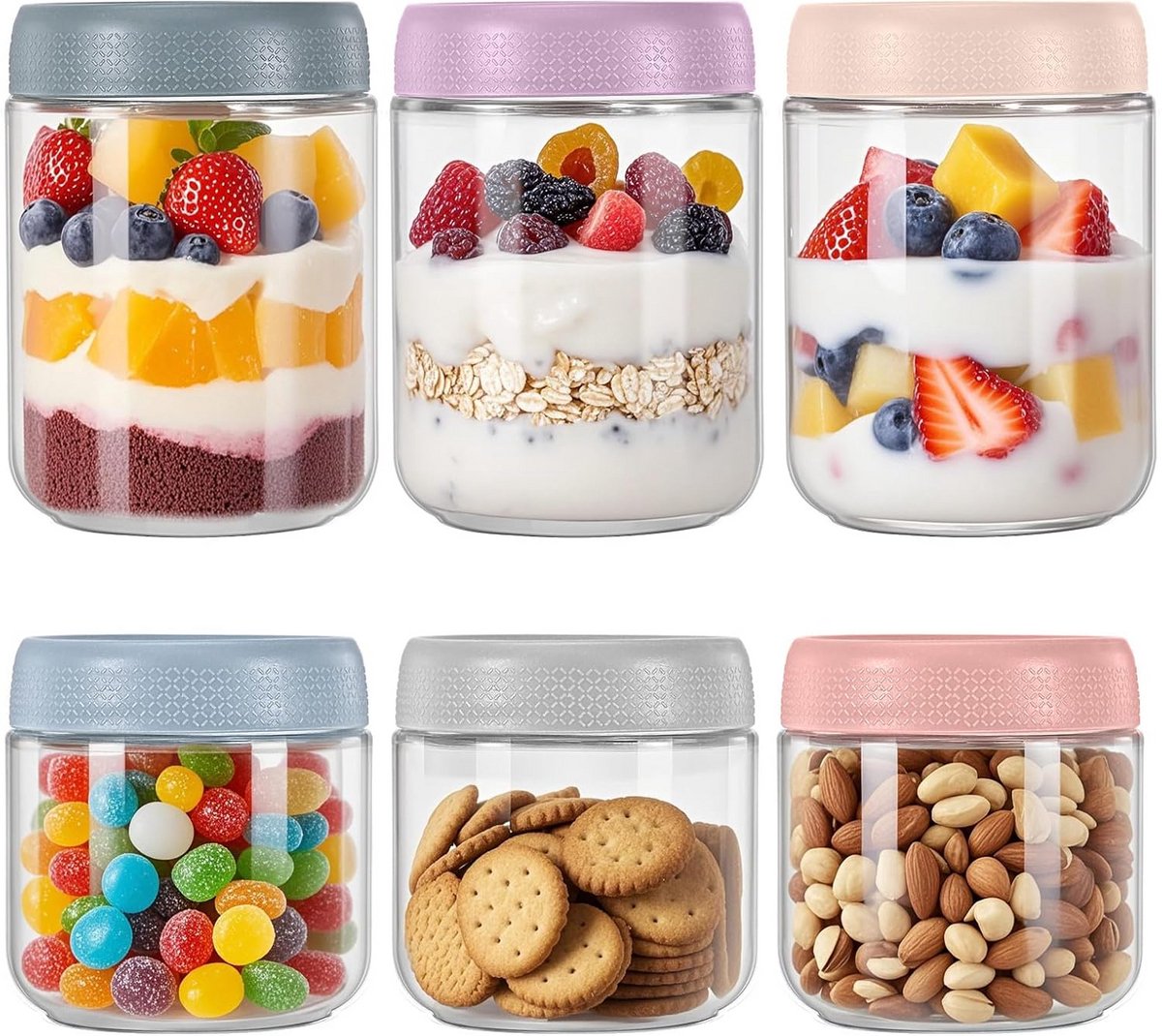 Set van 6 Glazen Potten met Deksel voor Overnight Oats, Meal Prep en Bewaren