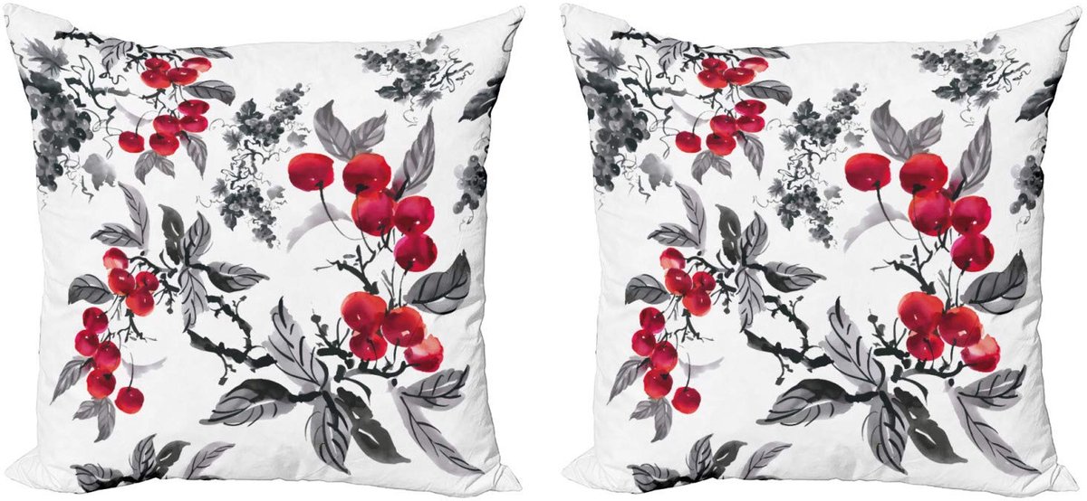 ABAKUHAUS lijsterbes kussenhoesenset – dubbelzijdig bedrukt – 40 × 40 cm – robijn-grijs-zwart Rubin-Grau Schwarz