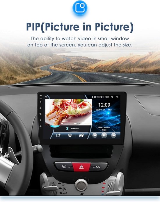 Podofo 10,1" Autoradio Voor Peugeot 107, Citroën C1 & Toyota Aygo – Draadloos CarPlay, Android Auto, 8 Core, 4GB+64GB, DSP, GPS & Achteruitrijcamera