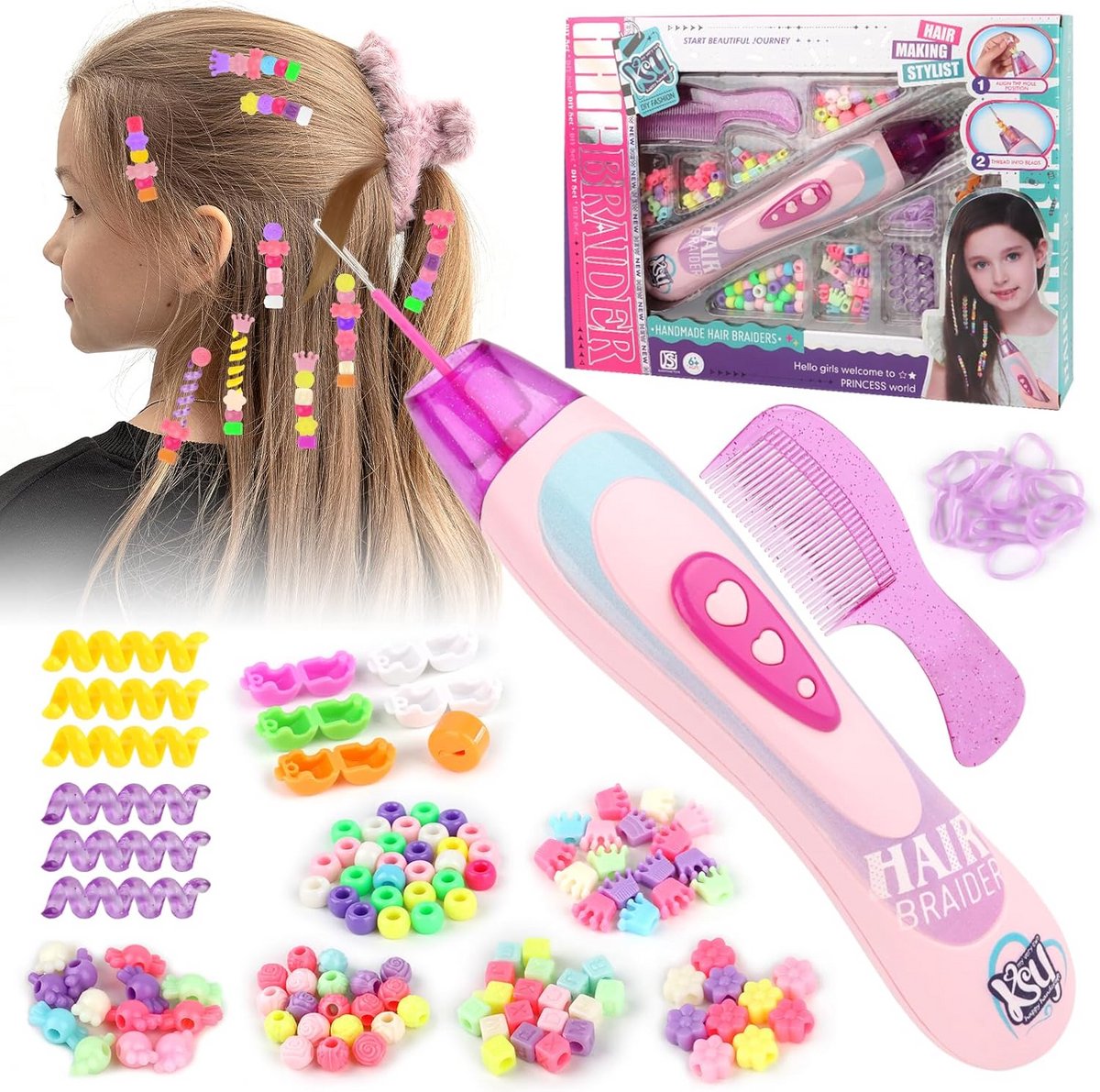 Complete Haaraccessoireset met Vlechtmachine en Kralen voor Meisjes