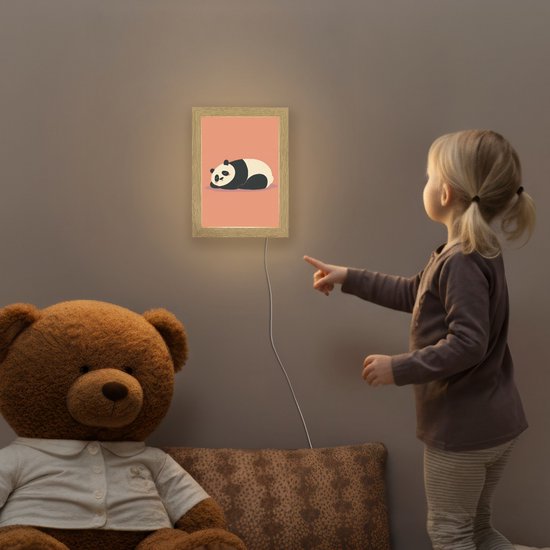Nachtlampje 15x20 cm - Kinder lampje - Panda - Slaap - Oranje - Tafellamp kinderkamer - Slaapkamer lamp - Bedlamp kinderen - Kinderlampje stopcontact - Wandlamp babykamer - Nachtlampjes van OnlyWow — afbeelding 5