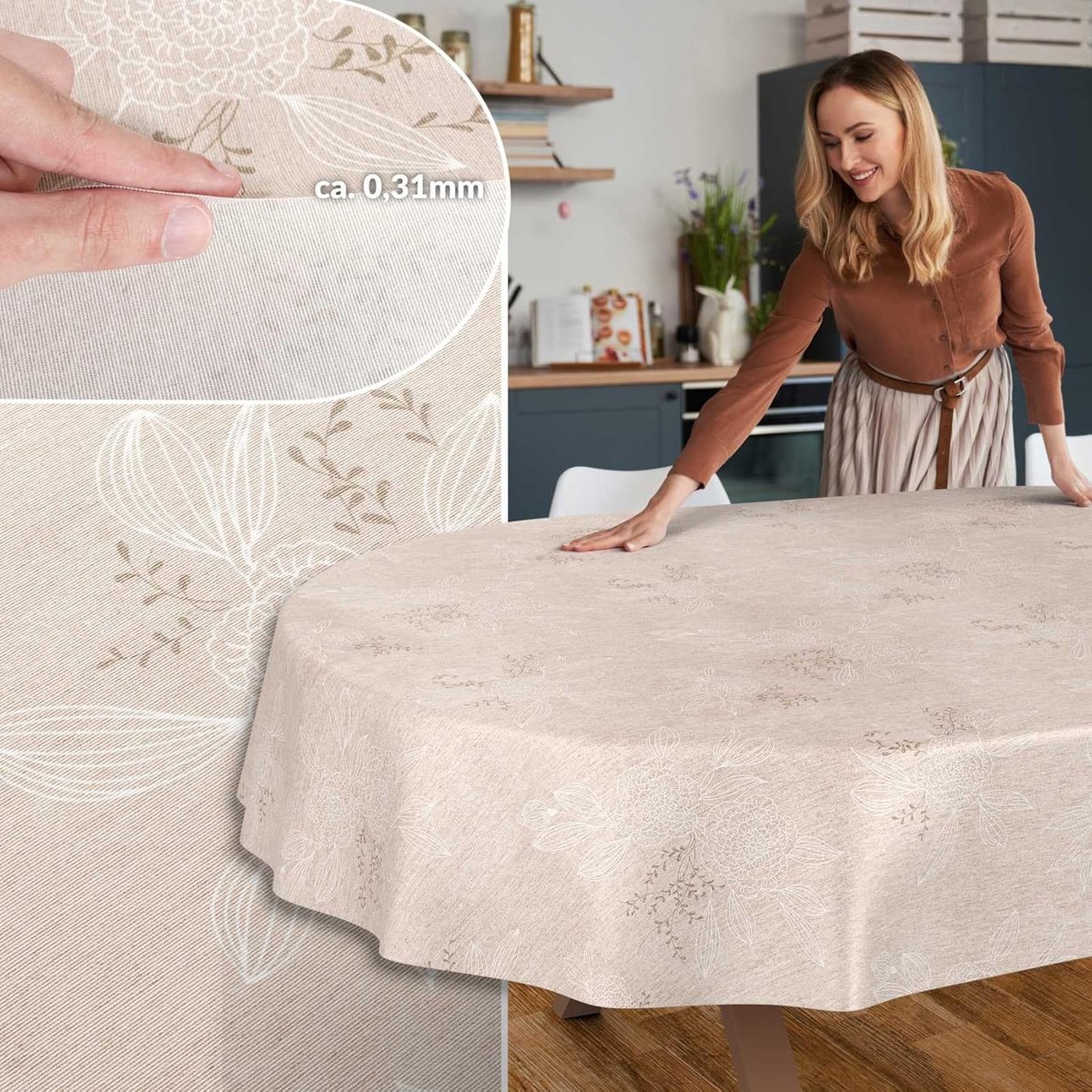 Waterafstotend Tafelkleed Katoen Polyester Rechthoekig Beige Met Biesrand