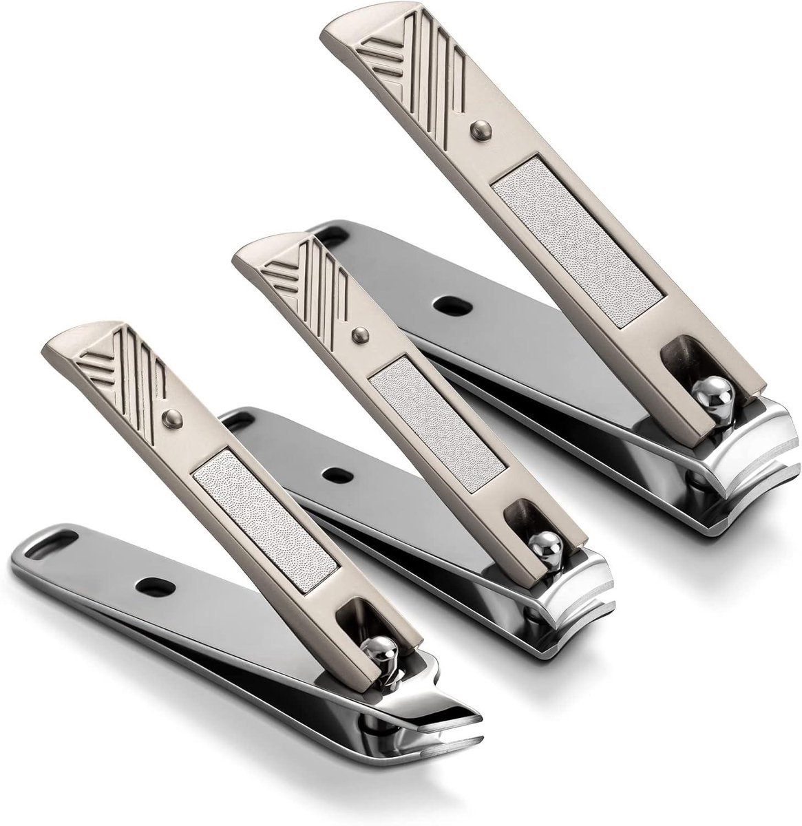Stunq® Nail Clipper Set 3 Piece - Stainless Steel Toenail and Fingernail Clippers (Straight Blade/Curved Knife/Angled Knife) - Meets all needs of pedicure and manicure for men and women