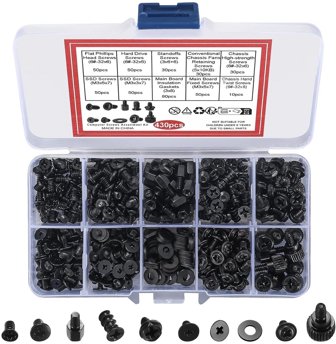430-delige Schroevenset voor PC Reparatie en Installatie: Moederbord, Behuizing en Hardware