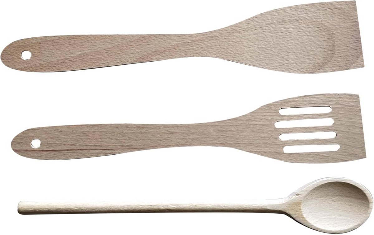 Set van 2 Spatels en Houten Lepel - Bruin