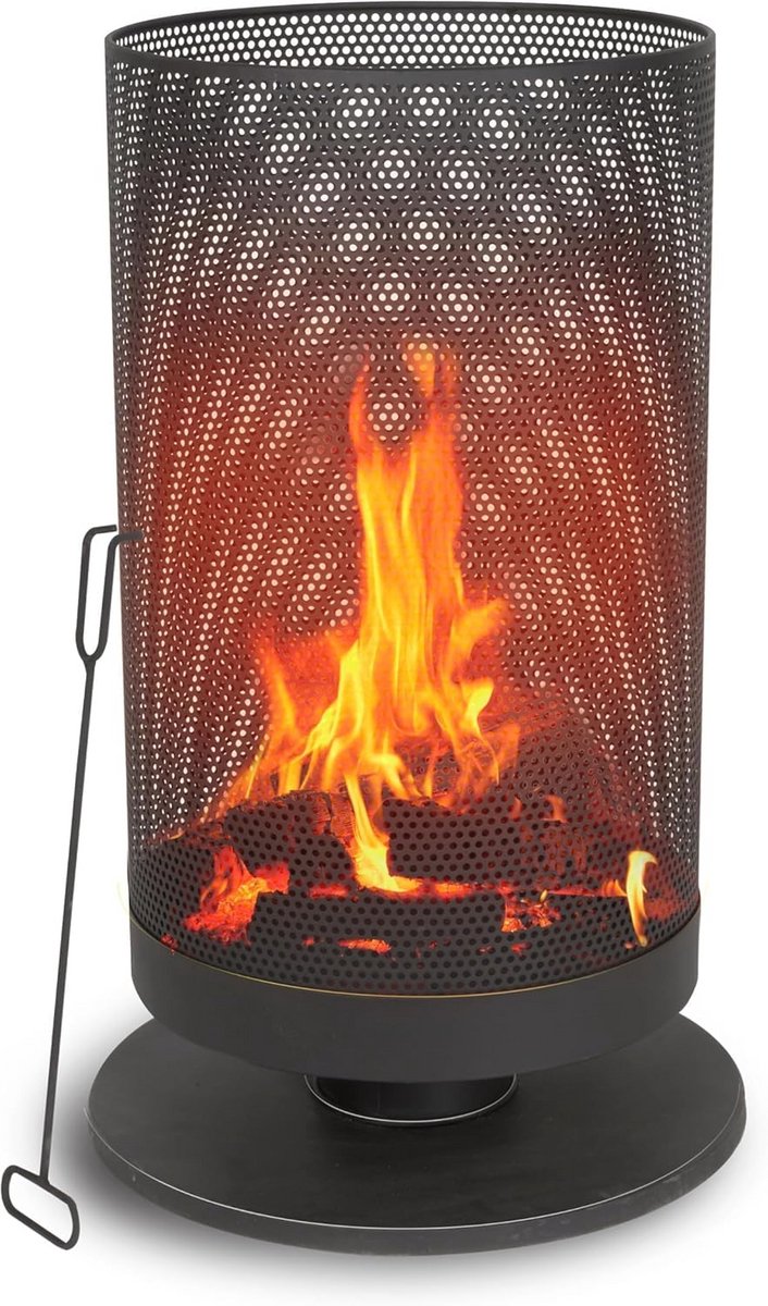 Vuurkorf met Steun - Hoogte 72,5 cm - Diameter 44,5 cm - Inclusief Pook - Staal - Zwart