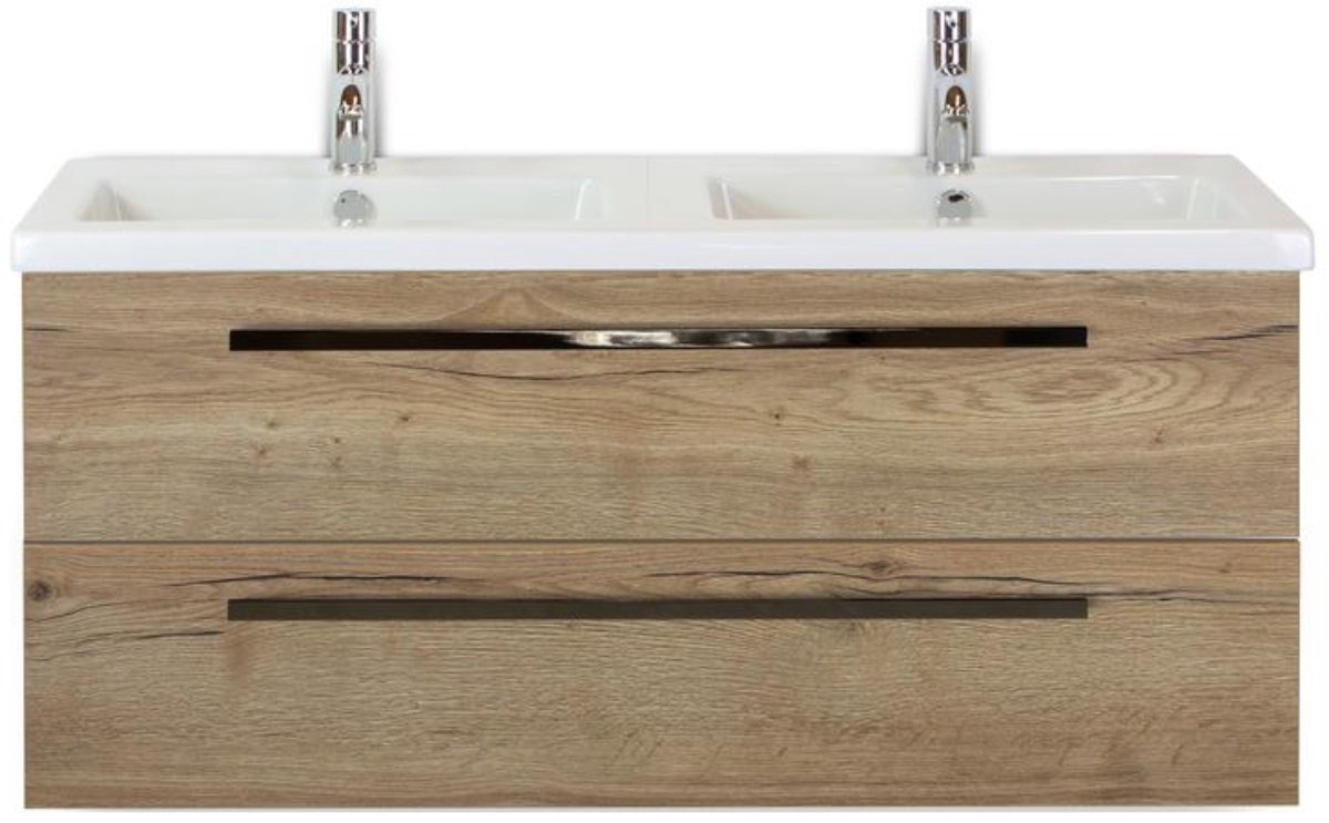 Seville Badmeubelset 120 cm - 2 Laden Natuur Eiken - Wastafel Djazz Dubbel