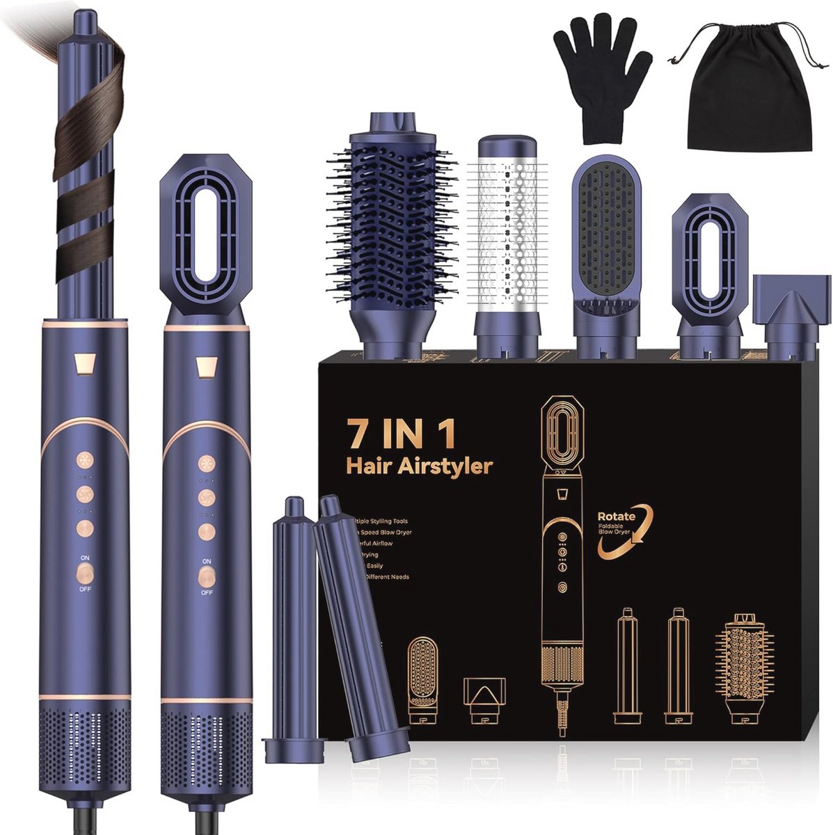 7-in-1 Haarföhn met Diffuser en Krultang voor Perfecte Styling