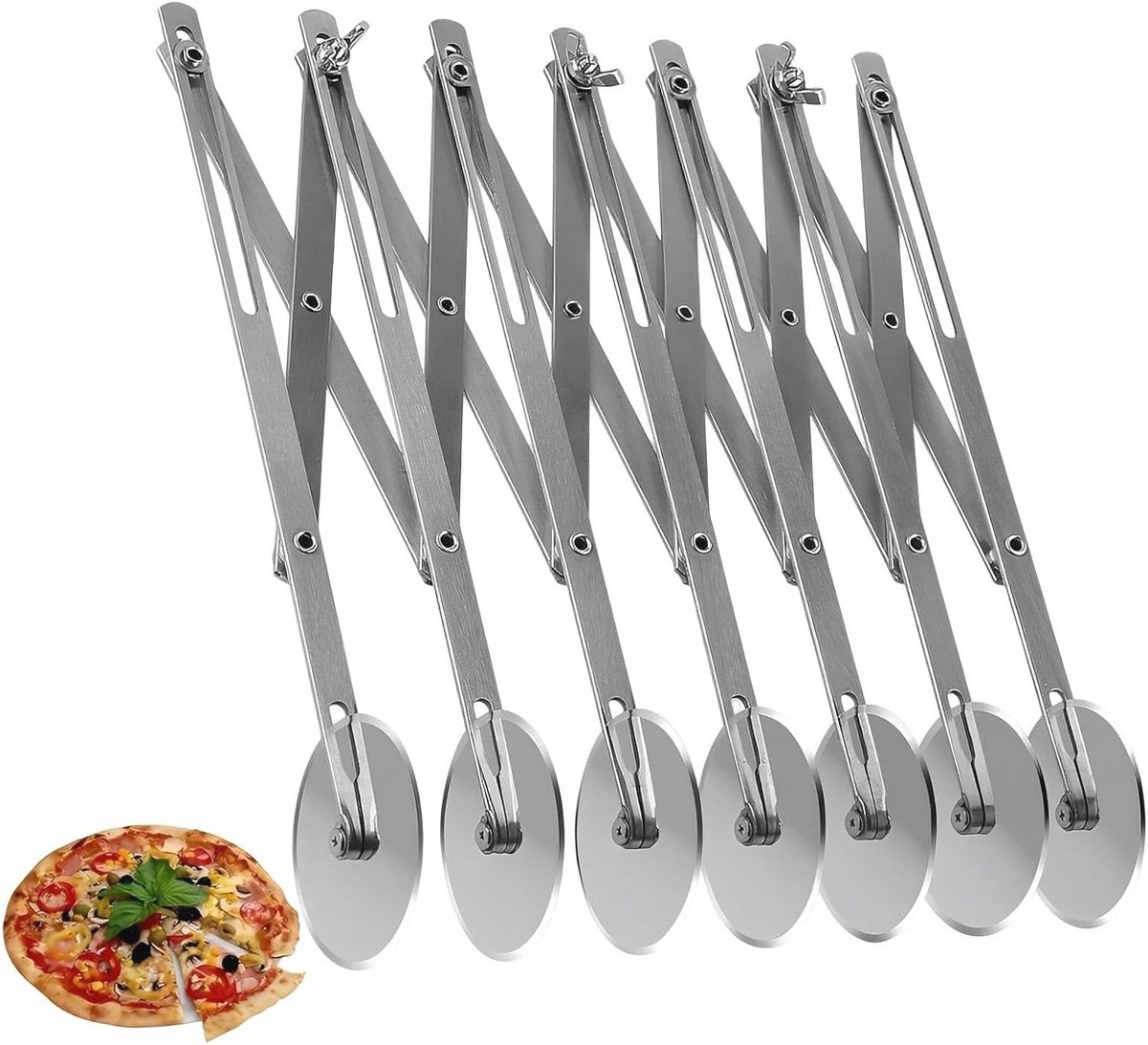 Verstelbare Deegsnijder met 7 Wielen van Roestvrij Staal - Ideaal voor Pizza en Pannenkoeken