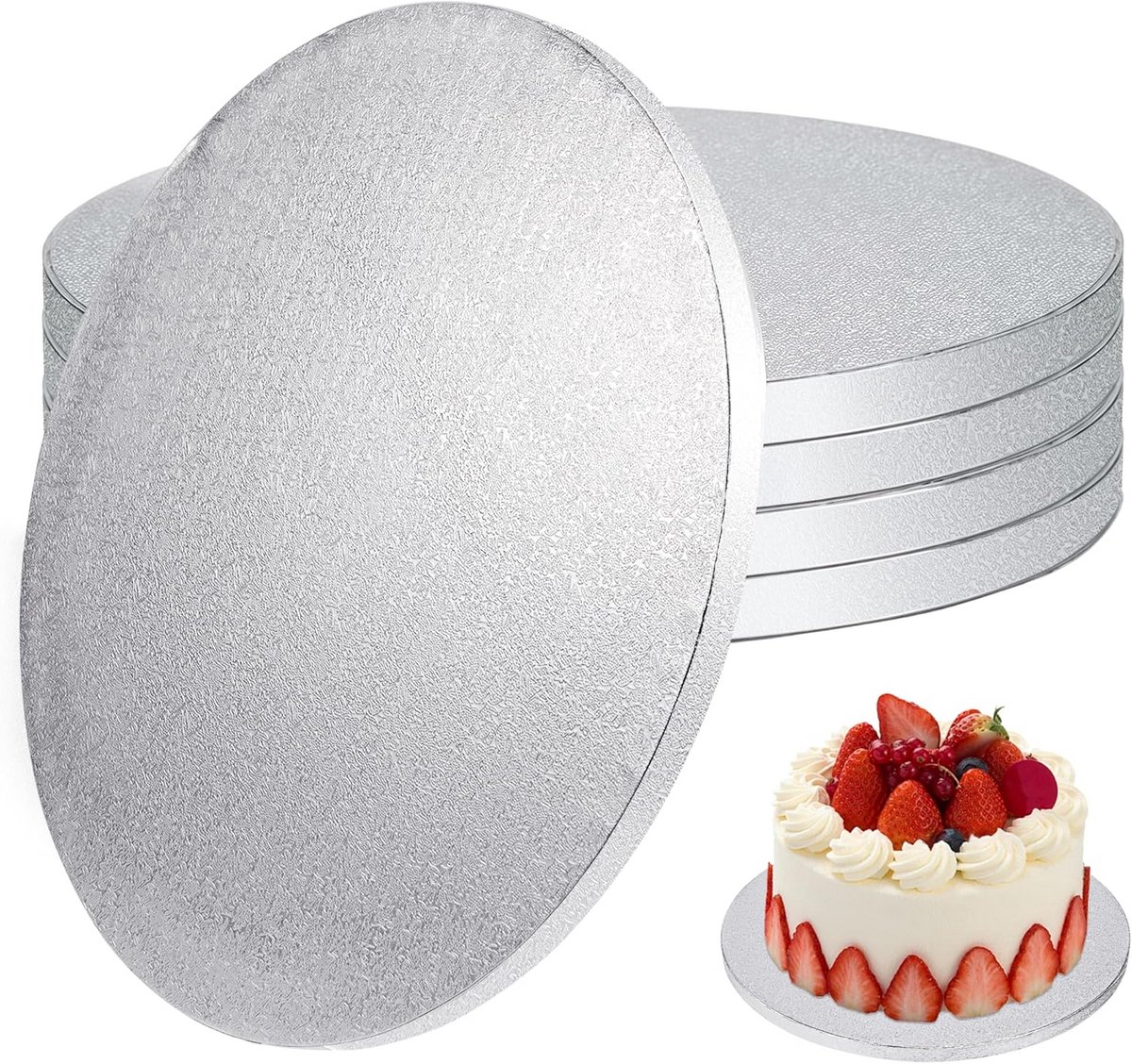 Ronde Taartplaten Zilver Ø 30 cm - Set van 5 - Stevige Kartonnen Taartdrum