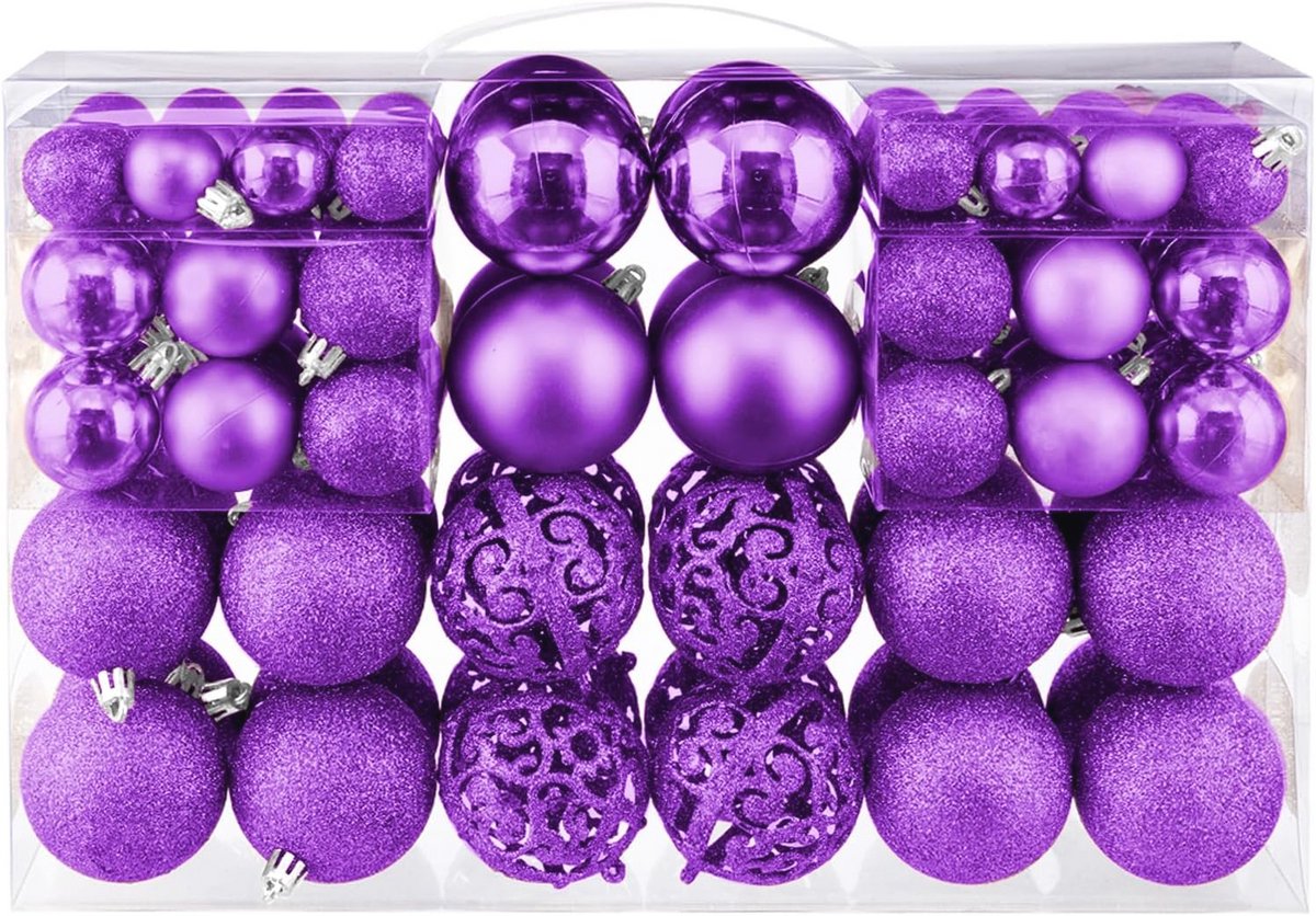 Kerstballen Set 100 Stuks - Kunststof Hangende Versieringen voor Thuis en Festival Decoratie 3-6CM (Paars)