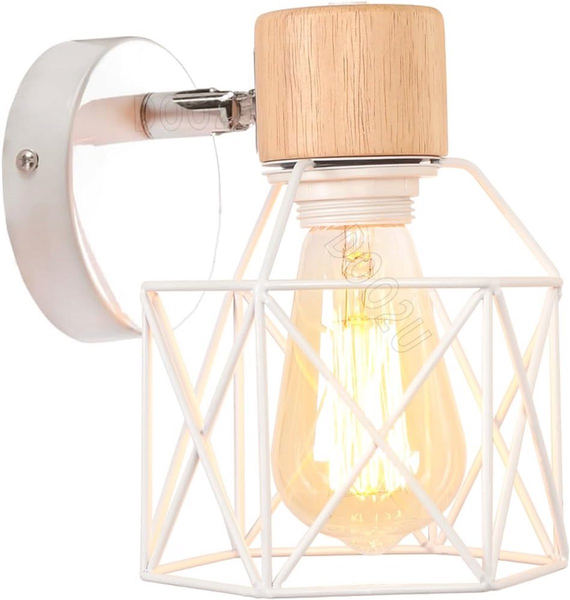 Industriële Vintage Muurlamp met Verstelbare 180° Kap - 16CM Metaal en Hout voor Binnenverlichting