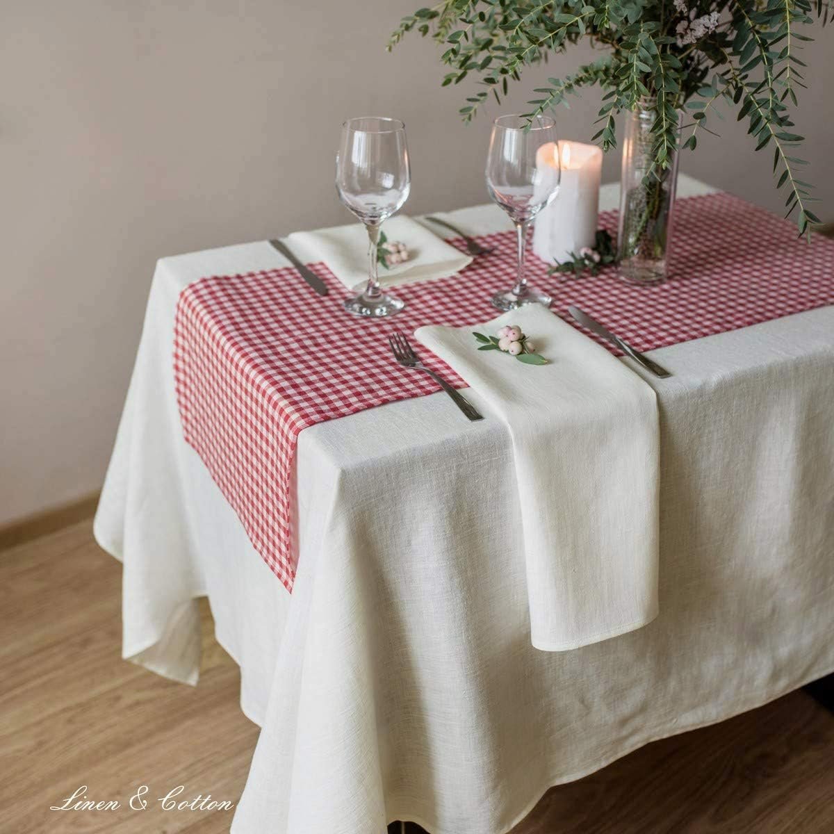 Vierkant Tafkleed van Linnen en Katoen - Ecru Wit 140 x 140 cm voor Keuken en Diner