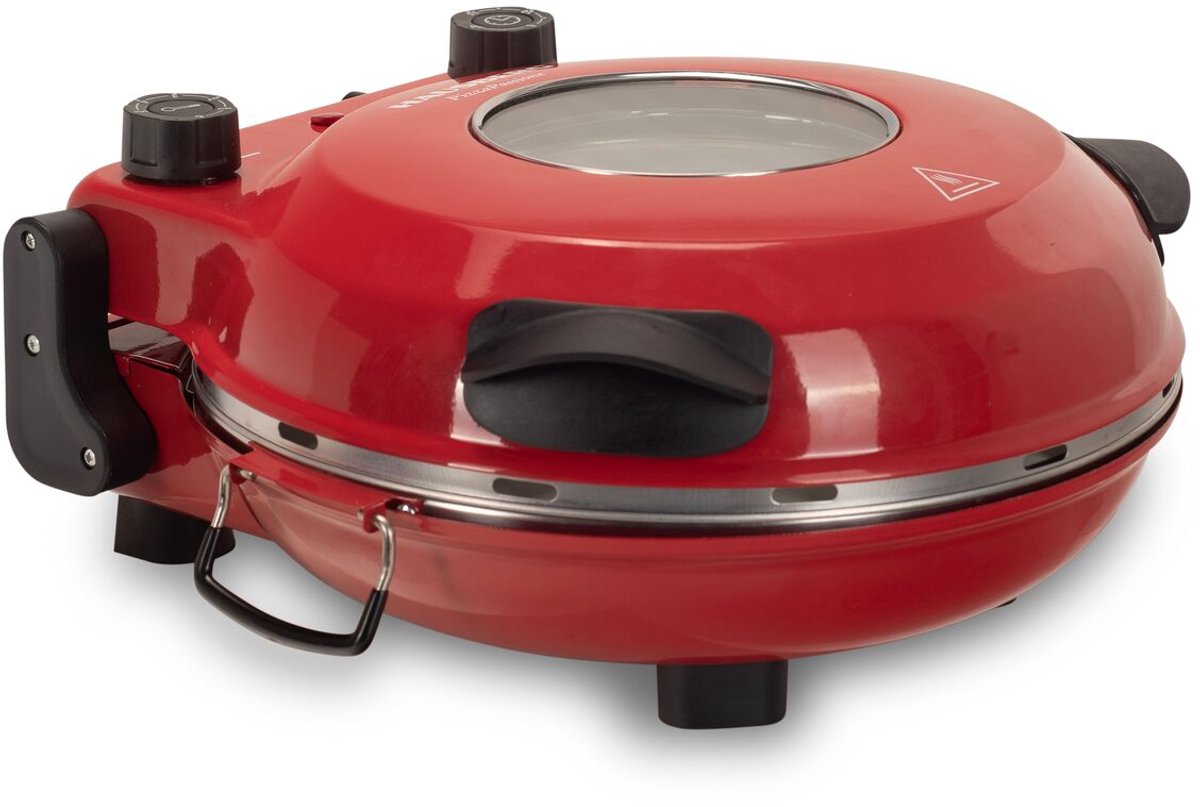 Hausberg HB-675RS XL Pizza Oven 1200-1400W | Elektrische Pizzabakker Met Pizzasteen 12″ | Instelbare Thermostaat | Rood