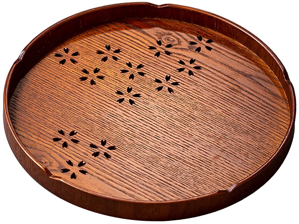 Ronde houten theeschaal, 27 cm Sakura groene thee bakplaat, Song Dynasty Matcha bakplaat ronde theeschaaltjes (bruin)