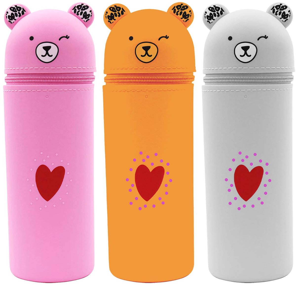 Kawaii etui, 3-delig, 2-in-1 zachte siliconen etui, cartoon etui, schattige etui, telescopische etui voor tieners, scholieren, kleur, kawaii