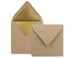 Vierkante Enveloppen 15,5 x 15,5 cm in Cappuccino met Gouden Voering