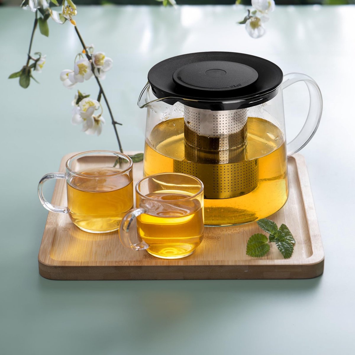 Unyqoos® Stijlvolle glazen theepot met roestvrijstalen filter en afneembare infuser — cadeau in Kookcadeaus - foto 2