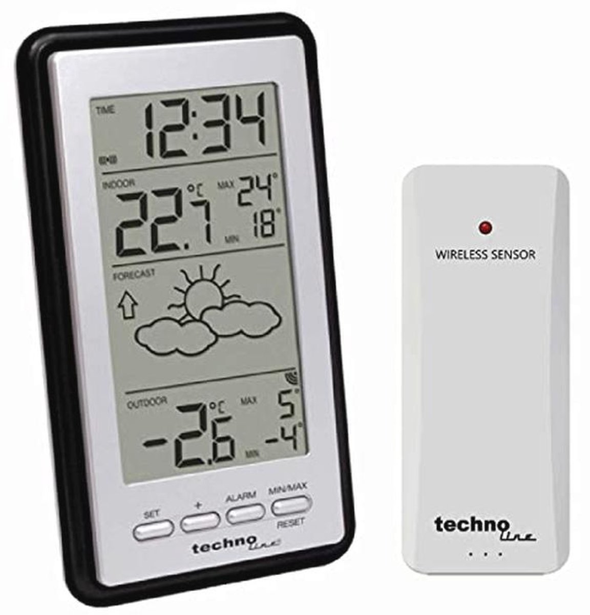 Weerstation met Vooruitzichten en Temperatuurweergave, Zilver