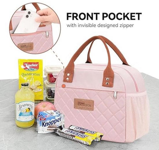 Geïsoleerde lunchtas voor volwassenen - stijlvolle koeltas voor school, picknick of reizen (roze) — afbeelding 5