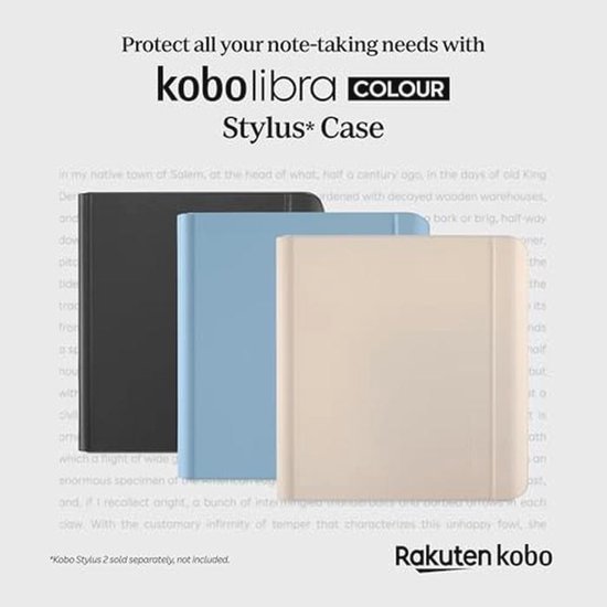 Kobo Libra Colour SleepCover Hoes met Stylus - Dusk Blue - Veganistisch Leer en 2-Weg Standaard voor 7" eReader van Merkloos — afbeelding 4