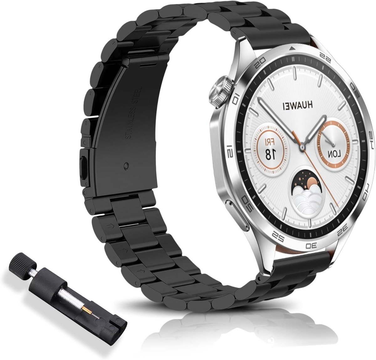 Cosensi - Vervangende armband voor smartwatch 46 mm, roestvrij stalen horlogeband, compatibel met Huawei Watch. Tijdloos design.