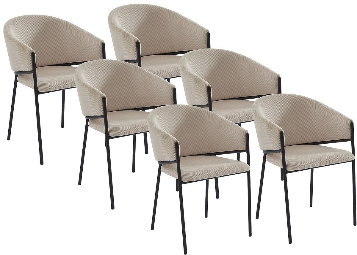 Vente-unique Set van 6 stoelen met armleuningen van ribfluweel en zwart metaal - Crèmewit - ORDIDA