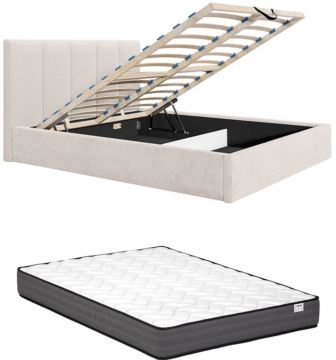Vente-unique Bed met opbergruimte stof beige 140 x 190 cm