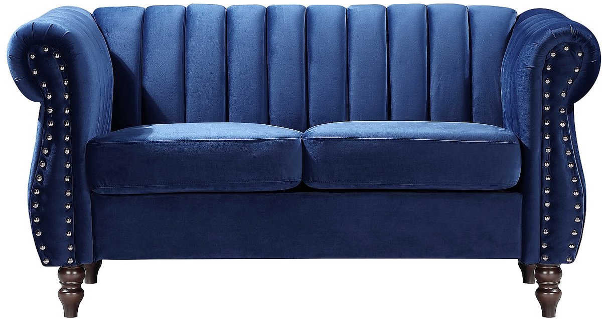 Vente-unique Tweezitsbank chesterfield in koningsblauw fluweel TRUMBO