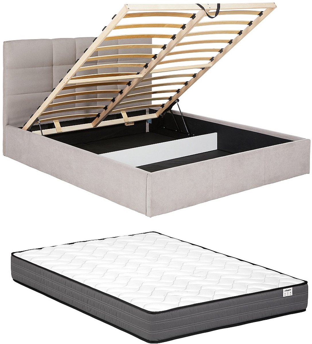 Vente-unique Bed met opbergruimte stof beige 140 x 190 cm