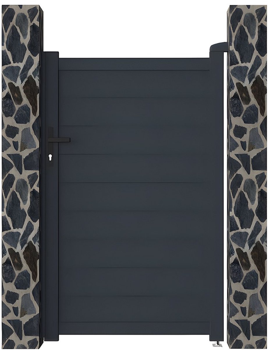 Vente-unique Draaipoort van aluminium antraciet - L103 x H165 cm - NAZARIO