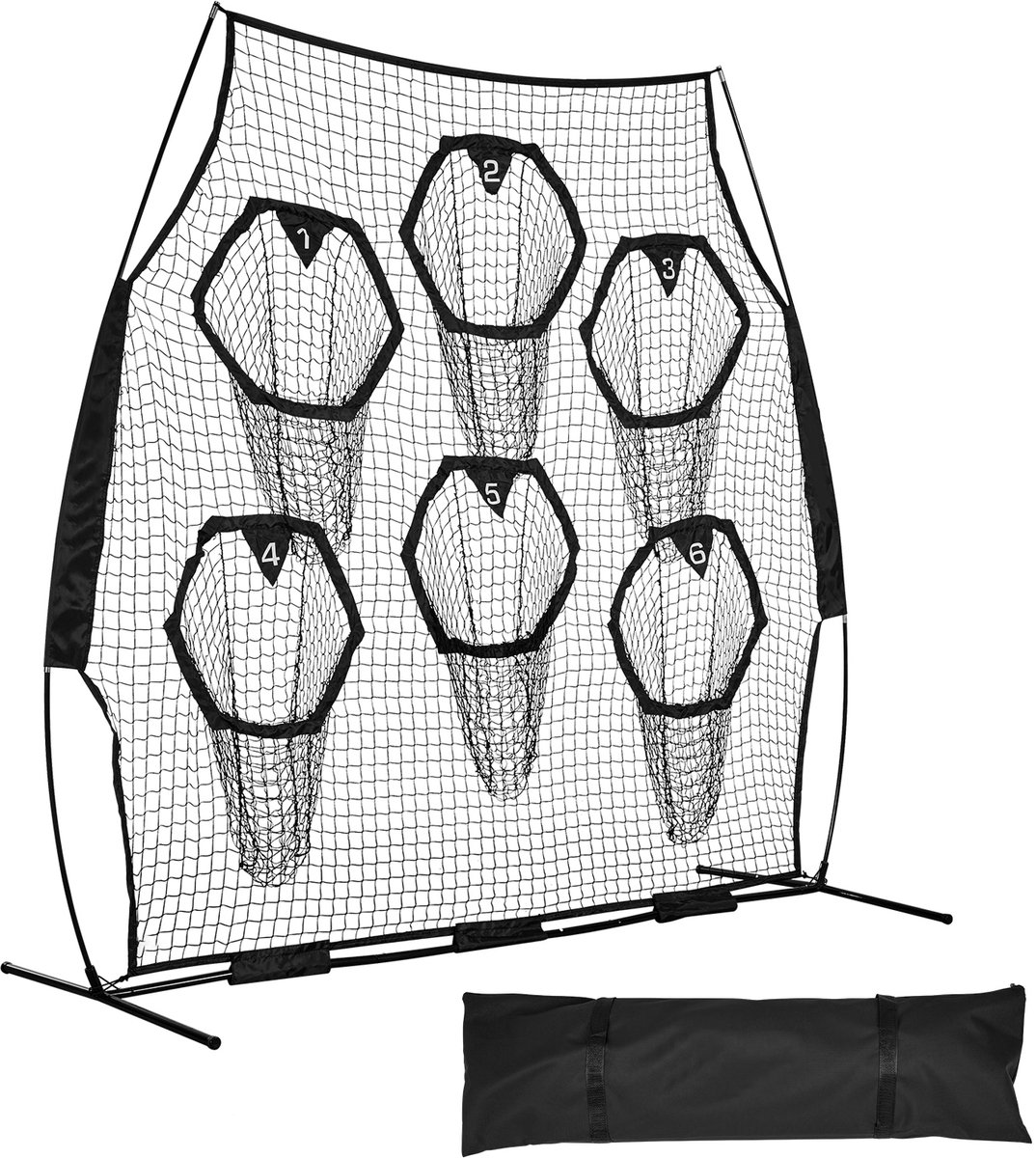 Oefennet voor Voetbalwerpen met 6 Doelvakken, Duurzaam Knooploos Ontwerp, Inclusief Riemen En Draagtas, Ideaal voor Quarterback-Nauwkeurigheidstraining, Zwart