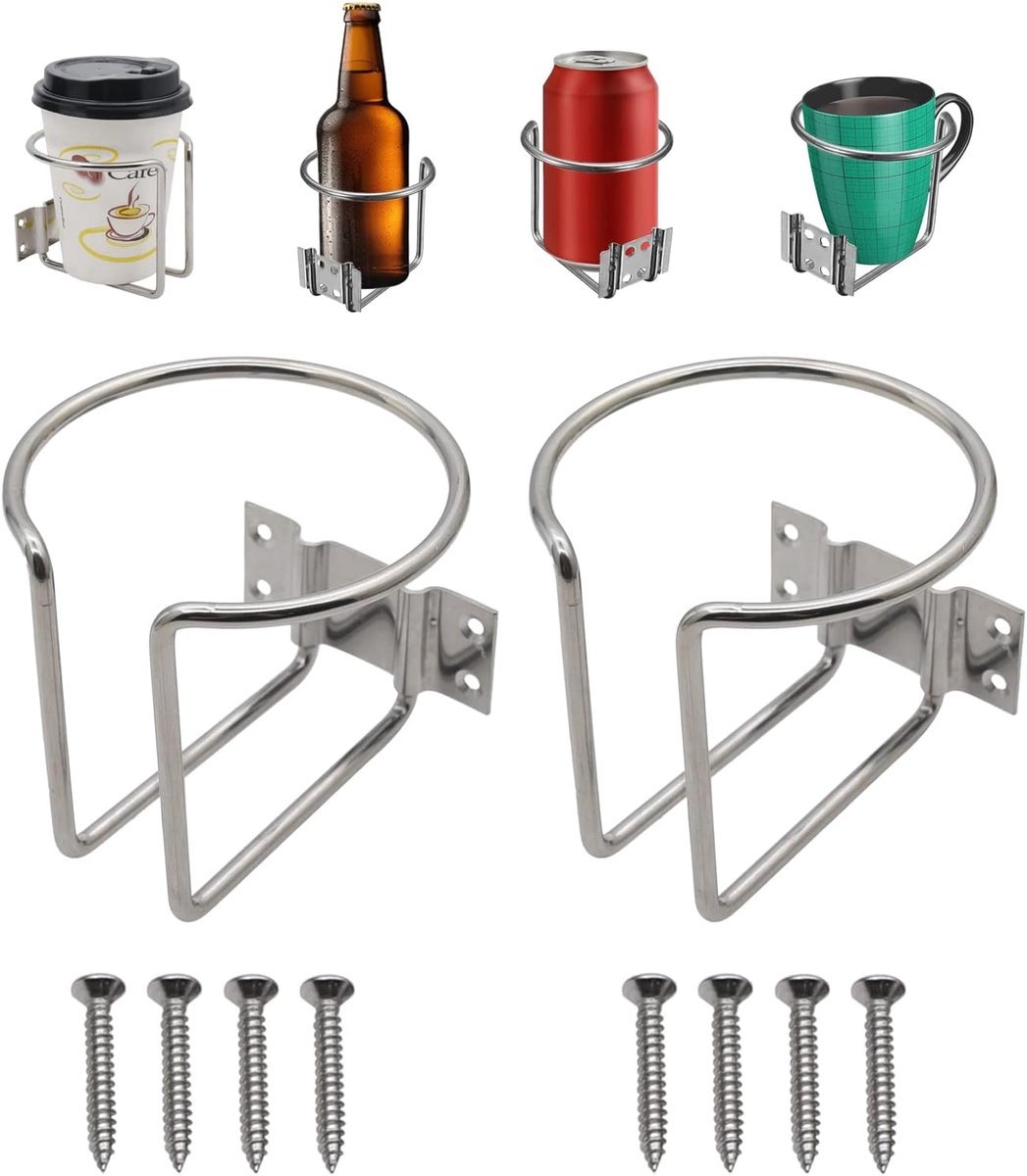 Stunq® Duurzame Universele RVS Beekerhouders - Set van Twee voor Boot, Caravan en Muur
