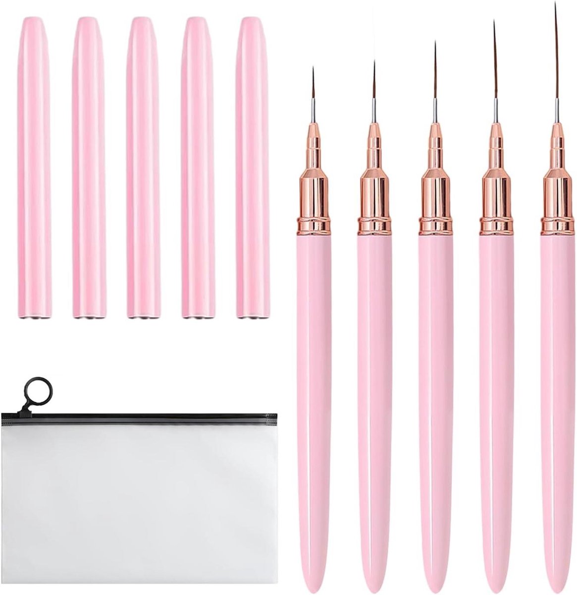 Cosensi - Nagelkwasten set met opbergtas - Nagelkwast, nagelstiften, lange penselen - Roze - Compleet nagelkwastenset