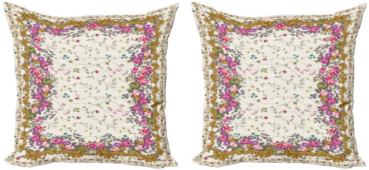 ABAKUHAUS Kussenhoes-Set 2x40x40 cm – Dubbelzijdige digitaaldruk – Crème/Multicolor, Rits Sahne