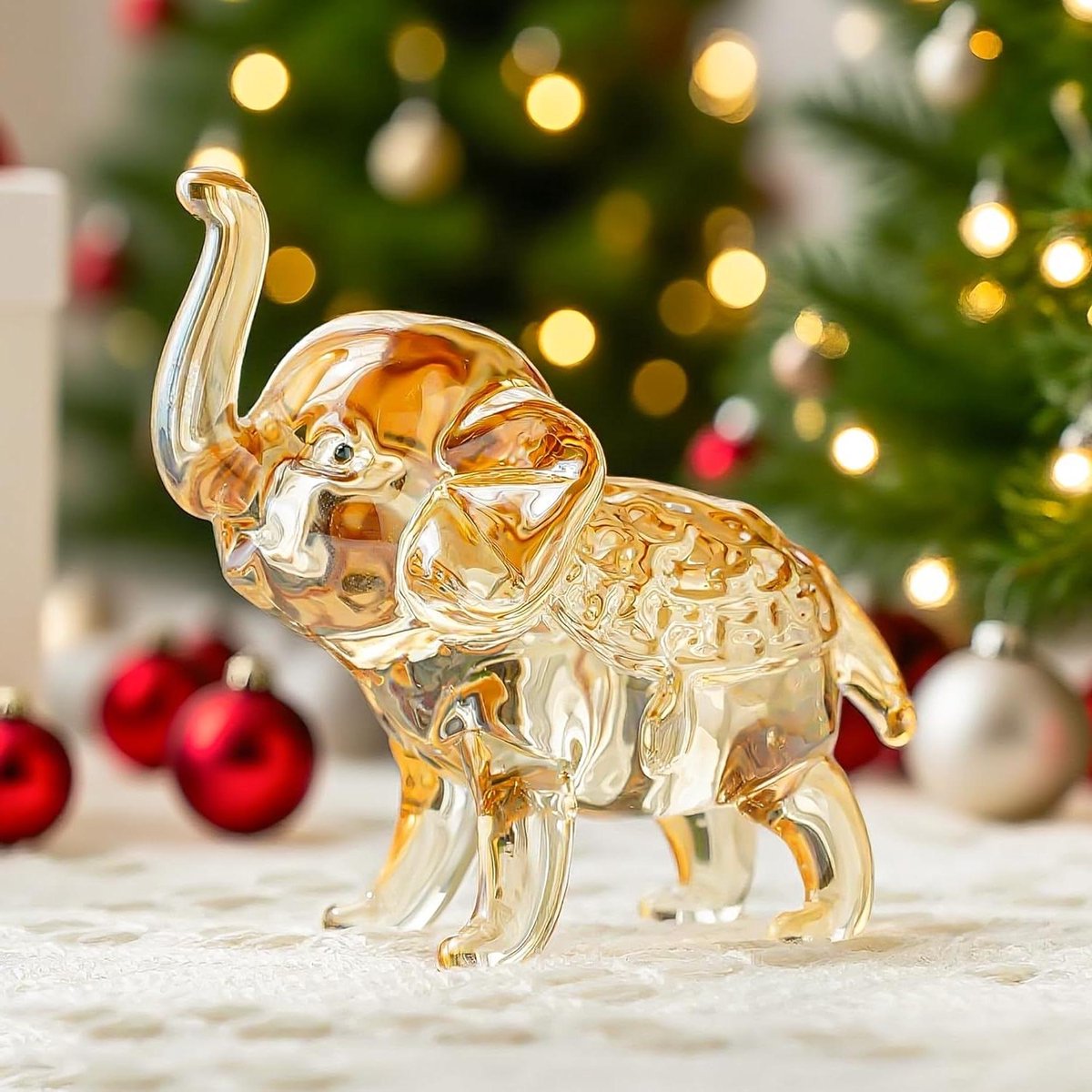 Cosensi - Kristallen olifant beeldje met kofferbak omhoog, glazen dierenbeeld, sprankelend glas kunst dieren, huisdecoratie tafel middelpunt (champagne) + Handgemaakt + Decoratief.