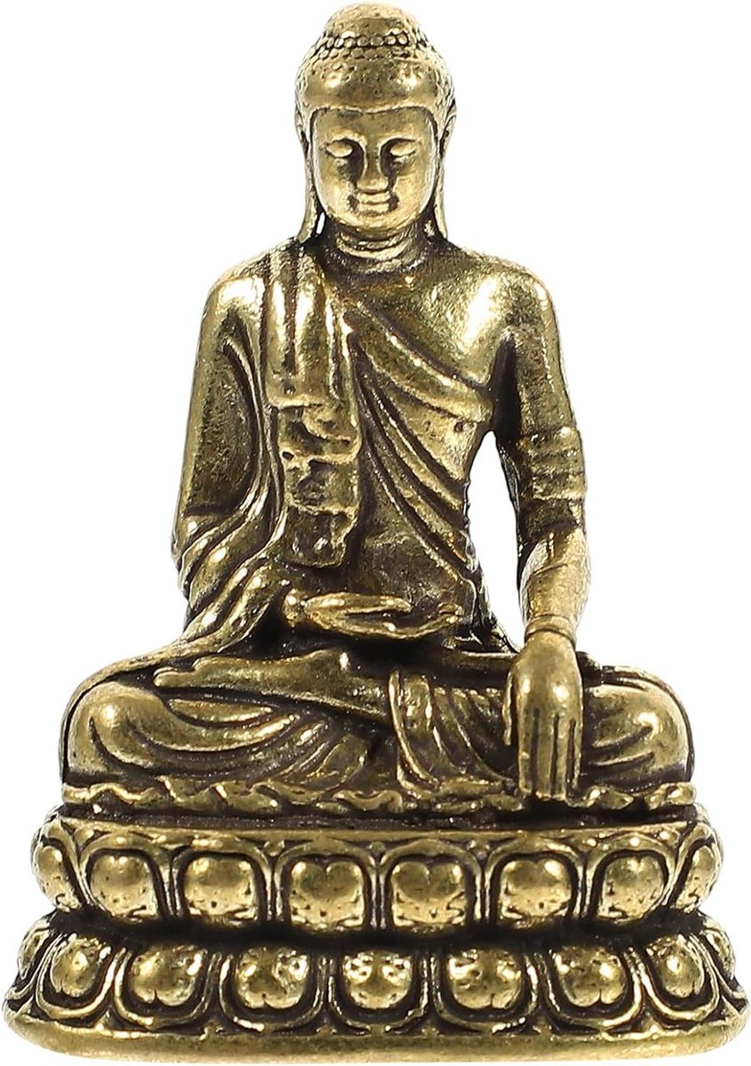 Cosensi - Mediterend Boeddhabeeld van Messing voor Bureaudecoratie met Zen Tuin Brons Handwerk - Miniatuur Boeddha-beeldjes Versieren Büro Decoratie in Messing Mini Potpourri Ornament