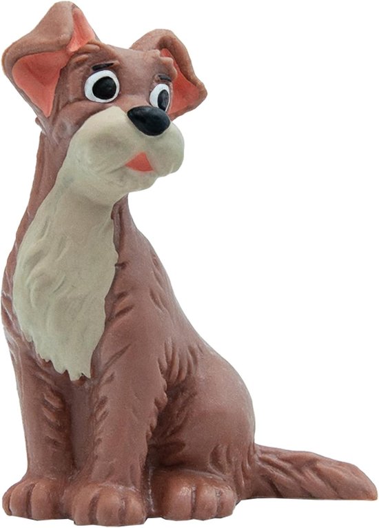 Figurine de chien marron, assise, avec de grands yeux écarquillés et une bouche s'ouvrant.
