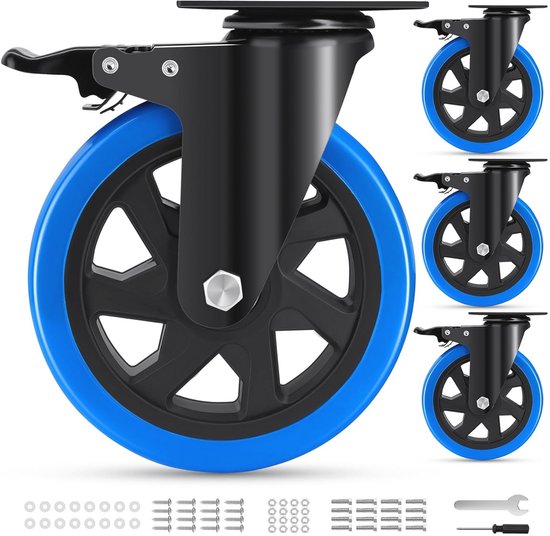 Heavy Duty Meubelwielen met Dubbele Rem - 125 mm - Tot 1000 kg | bol